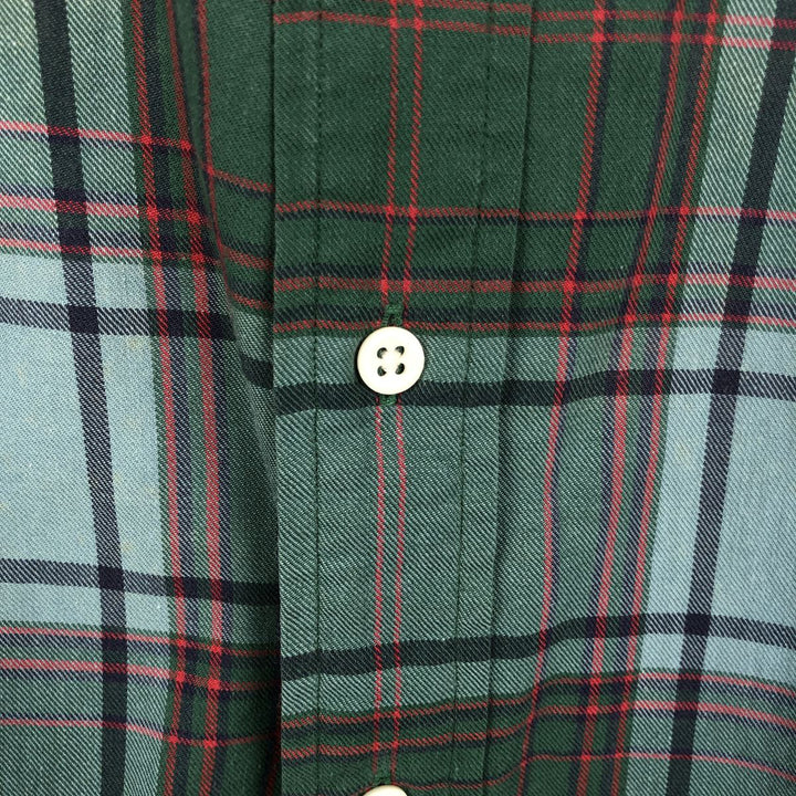 Ralph Lauren short sleeve button down check shirt, men's size M cotton Khaki type sage green Vintage Second Hand