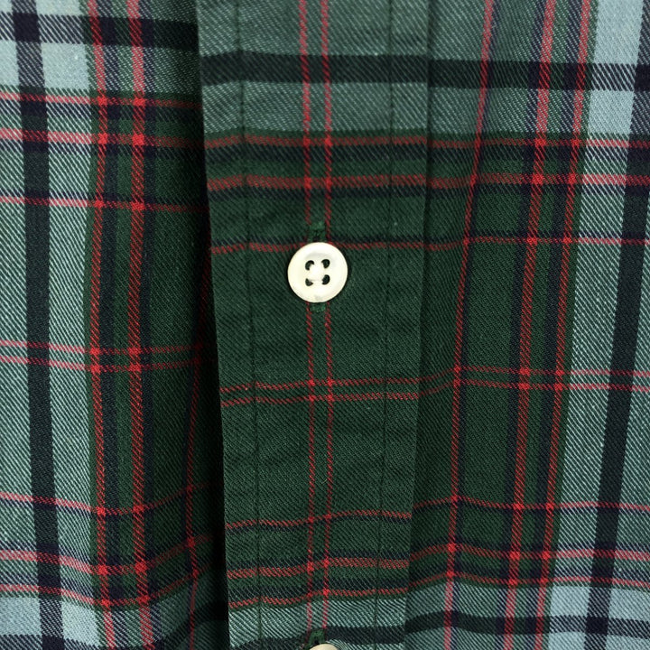 Ralph Lauren short sleeve button down check shirt, men's size M cotton Khaki type sage green Vintage Second Hand