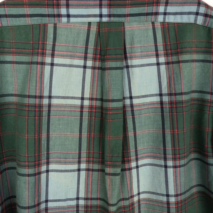 Ralph Lauren short sleeve button down check shirt, men's size M cotton Khaki type sage green Vintage Second Hand