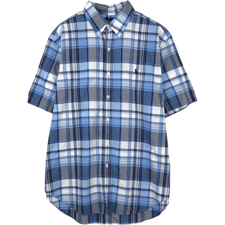 Ralph Lauren Classic Fit short sleeve button down check shirt, men's size L cotton Blue type light blue Vintage Second Hand