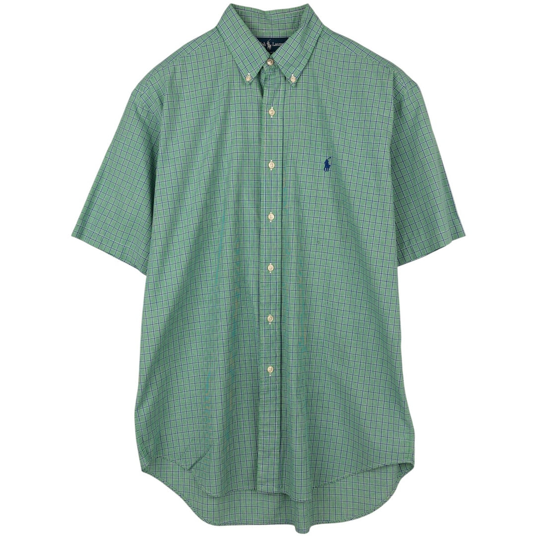 Ralph Lauren BLAKE short sleeve button down check shirt, men's size M cotton green type Vintage Second Hand
