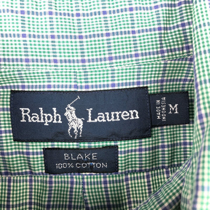 Ralph Lauren BLAKE short sleeve button down check shirt, men's size M cotton green type Vintage Second Hand