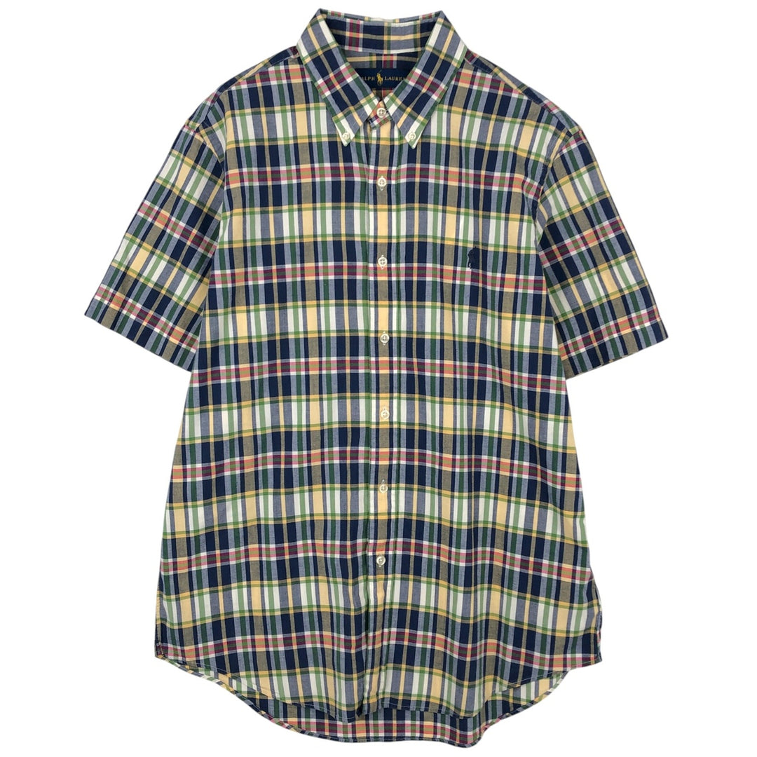 Ralph Lauren Madras check short-sleeved button-down shirt, men's size L (approx.) cotton yellow type Vintage Second Hand