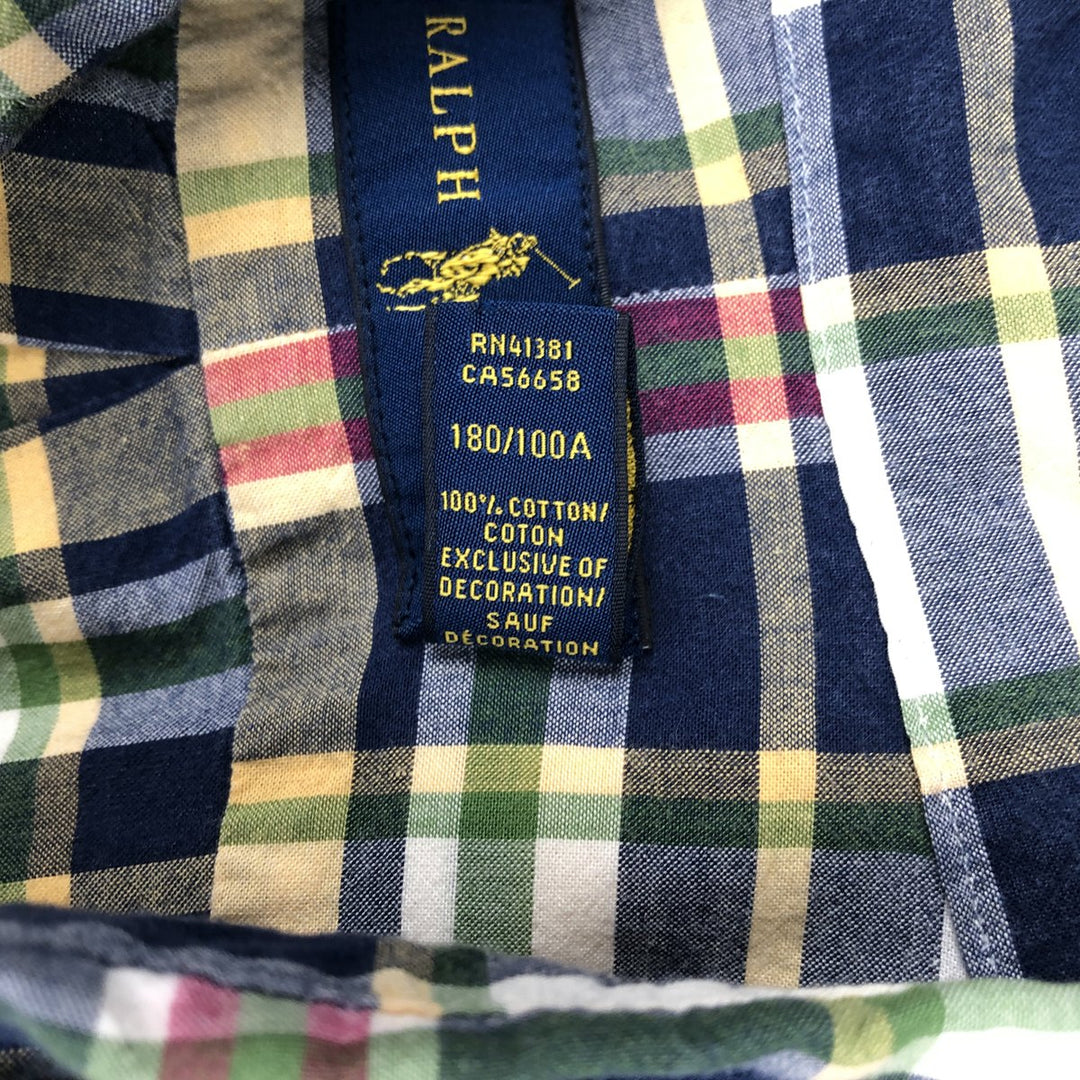 Ralph Lauren Madras check short-sleeved button-down shirt, men's size L (approx.) cotton yellow type Vintage Second Hand