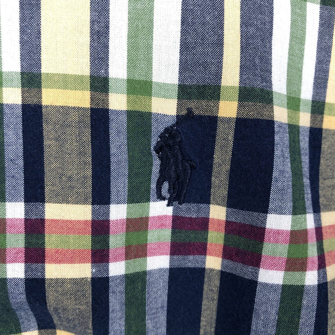 Ralph Lauren Madras check short-sleeved button-down shirt, men's size L (approx.) cotton yellow type Vintage Second Hand