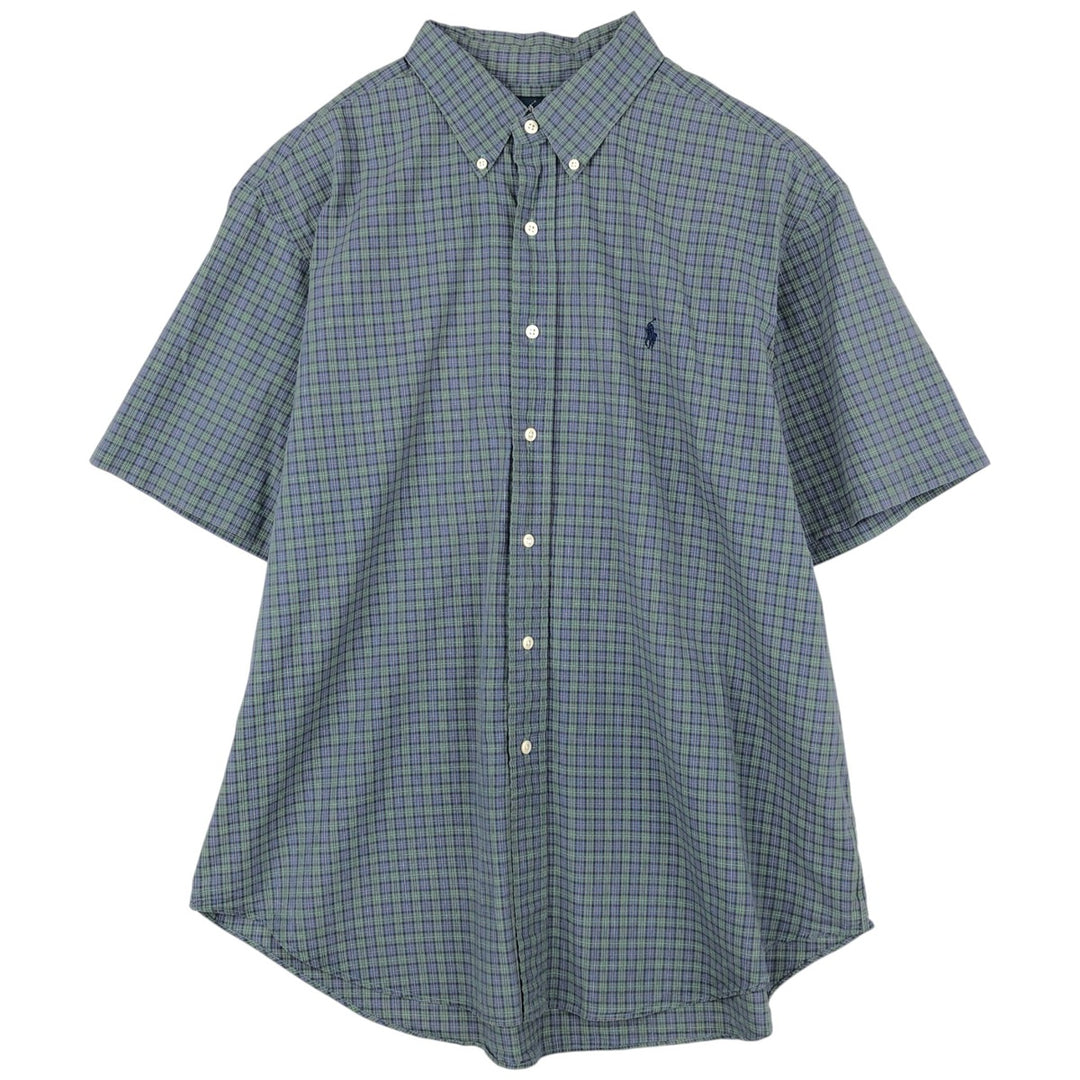 Ralph Lauren Classic Fit short sleeve button down check shirt, men's size XL cotton green type Vintage Second Hand