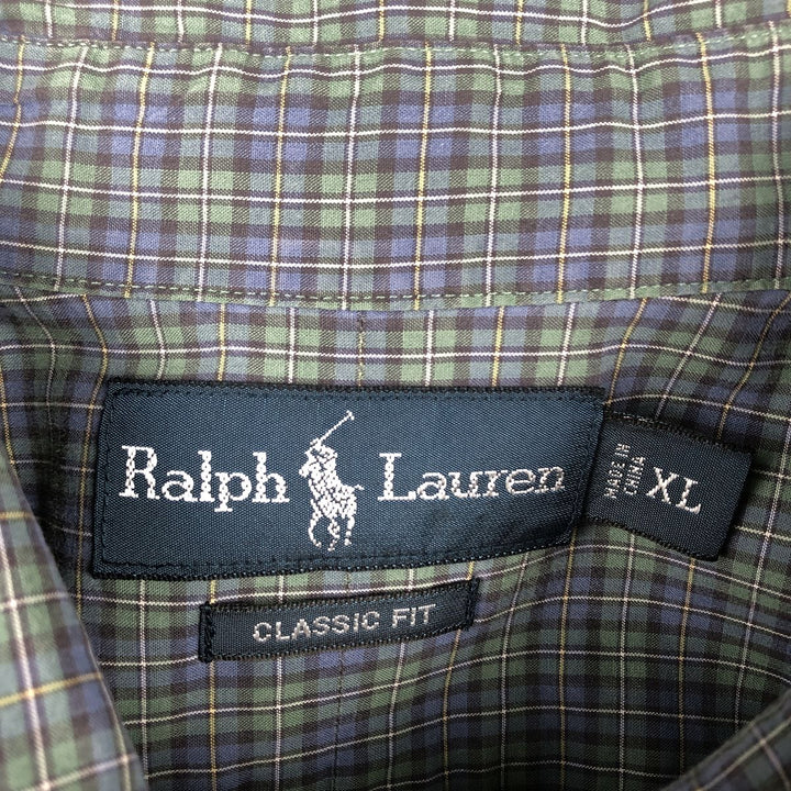 Ralph Lauren Classic Fit short sleeve button down check shirt, men's size XL cotton green type Vintage Second Hand