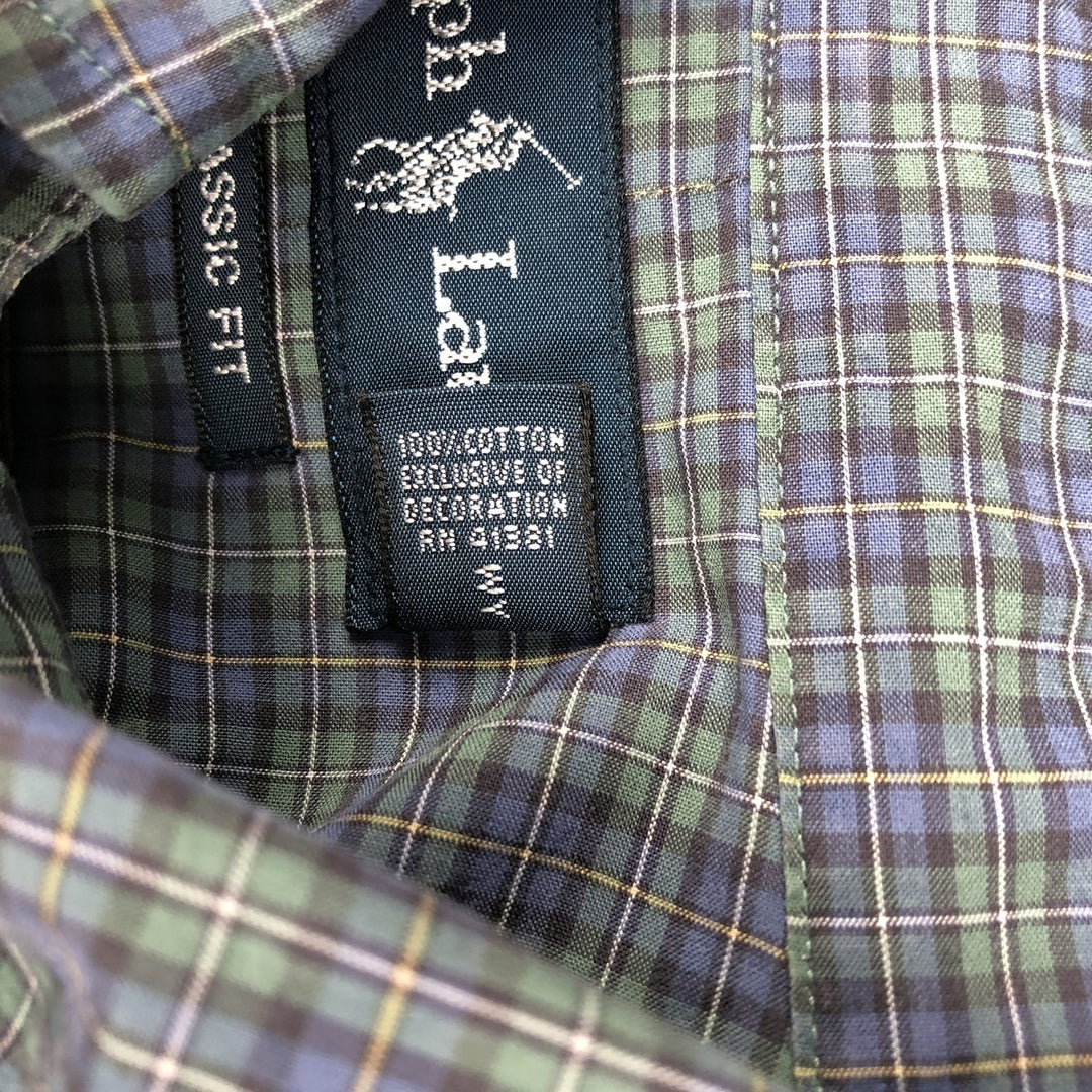 Ralph Lauren Classic Fit short sleeve button down check shirt, men's size XL cotton green type Vintage Second Hand
