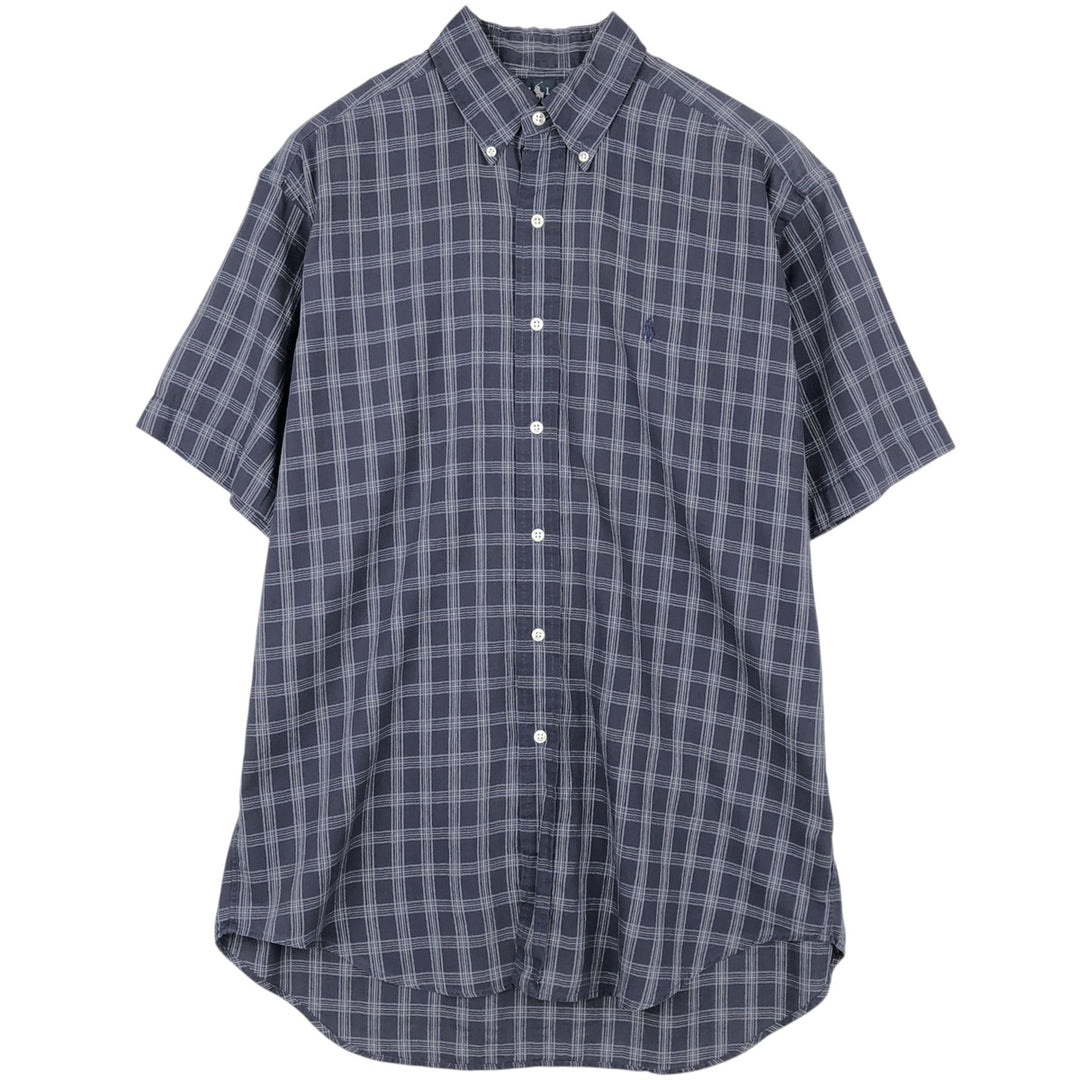 Ralph Lauren BLAKE short sleeve button down check shirt, men's size M cotton navy blue type Vintage Second Hand