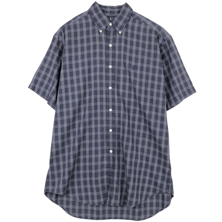 Ralph Lauren BLAKE short sleeve button down check shirt, men's size M cotton navy blue type Vintage Second Hand