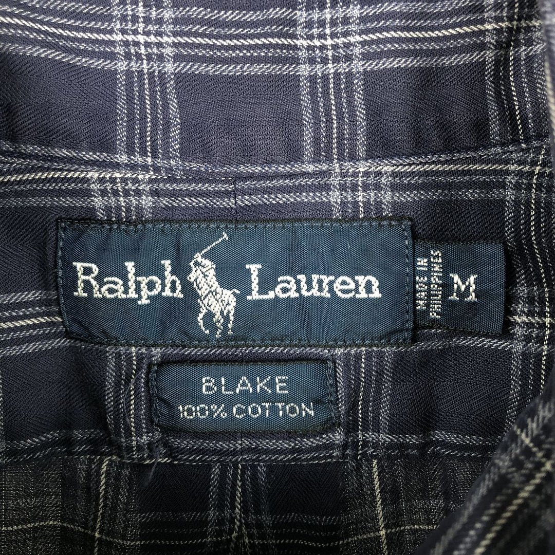 Ralph Lauren BLAKE short sleeve button down check shirt, men's size M cotton navy blue type Vintage Second Hand