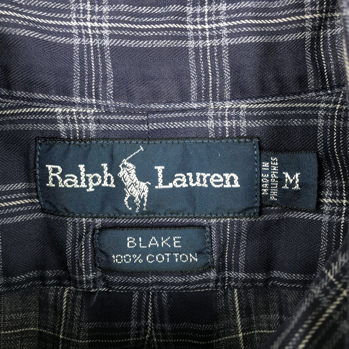 Ralph Lauren BLAKE short sleeve button down check shirt, men's size M cotton navy blue type Vintage Second Hand