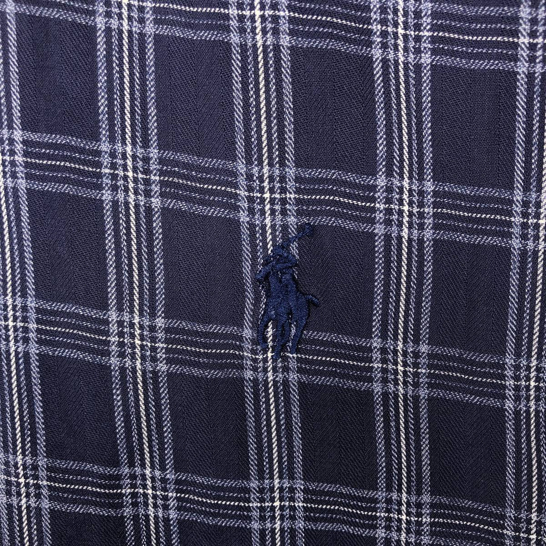 Ralph Lauren BLAKE short sleeve button down check shirt, men's size M cotton navy blue type Vintage Second Hand