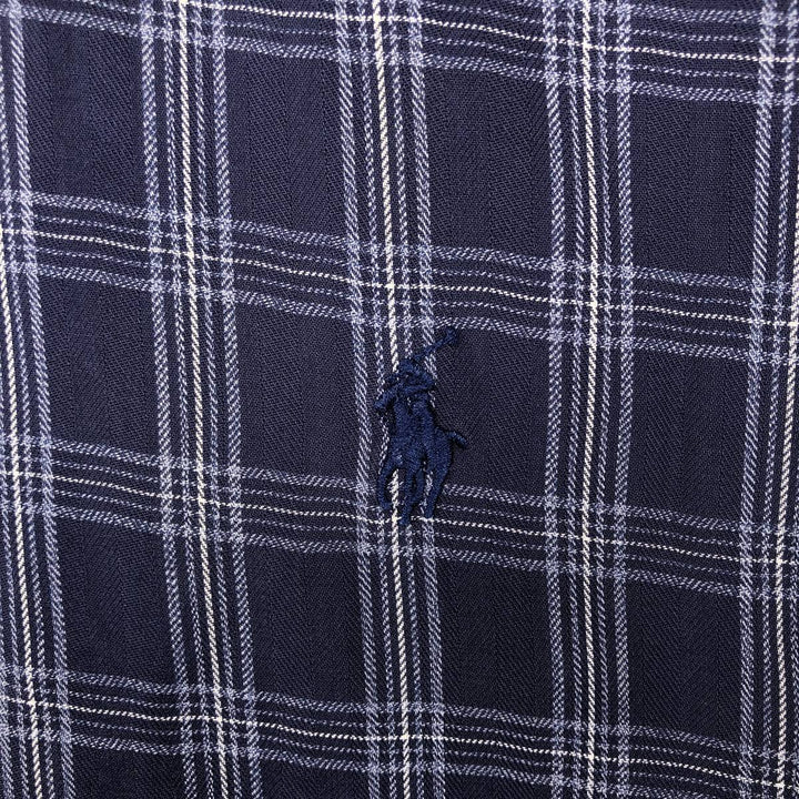 Ralph Lauren BLAKE short sleeve button down check shirt, men's size M cotton navy blue type Vintage Second Hand
