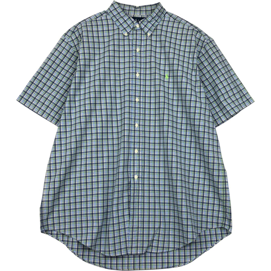 Ralph Lauren Classic Fit Short Sleeve Button Down Check Shirt Men's XL cotton Blue type light blue Vintage Second Hand