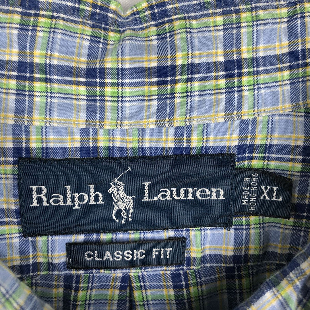 Ralph Lauren Classic Fit Short Sleeve Button Down Check Shirt Men's XL cotton Blue type light blue Vintage Second Hand