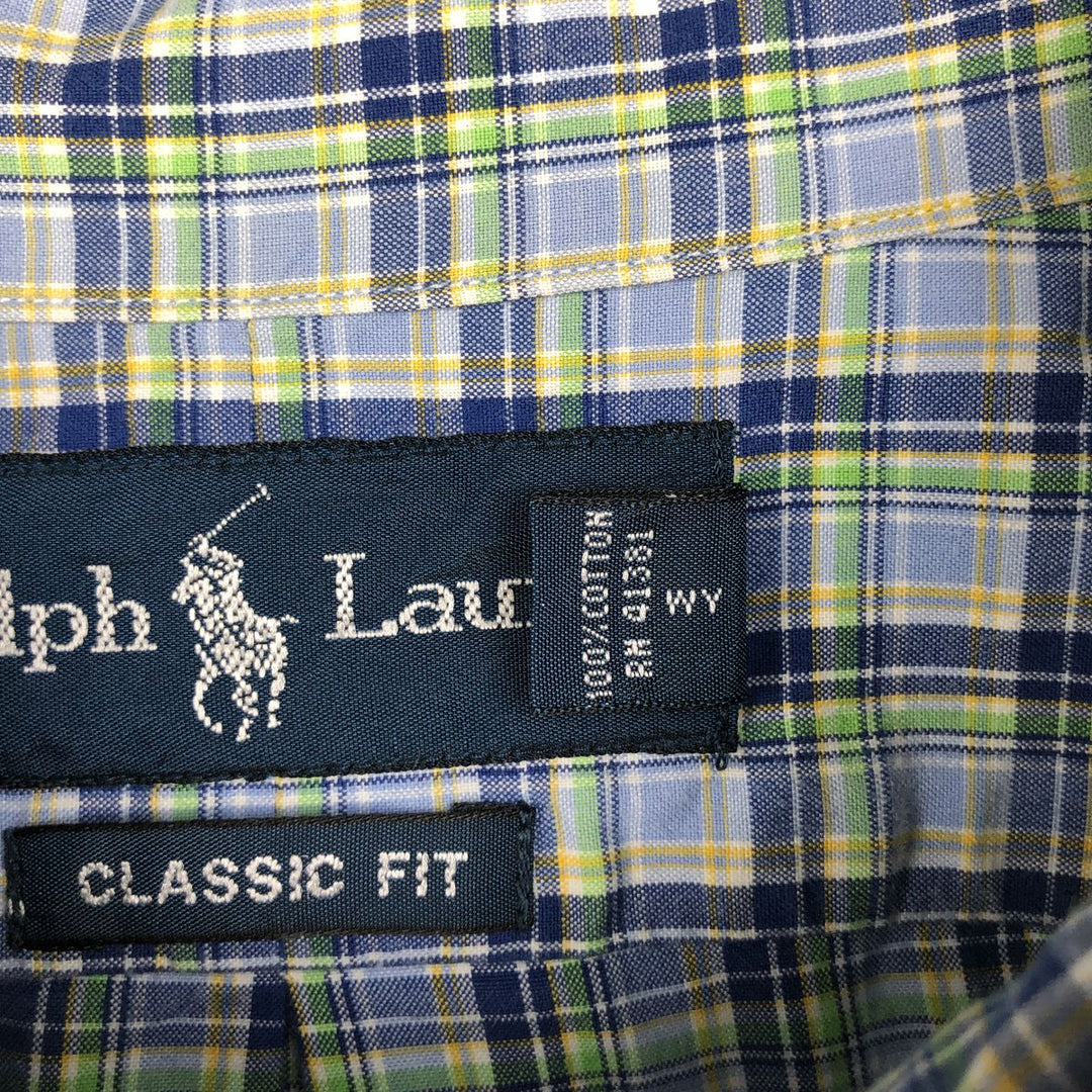 Ralph Lauren Classic Fit Short Sleeve Button Down Check Shirt Men's XL cotton Blue type light blue Vintage Second Hand