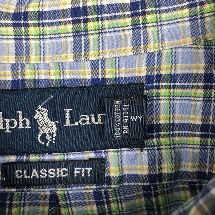 Ralph Lauren Classic Fit Short Sleeve Button Down Check Shirt Men's XL cotton Blue type light blue Vintage Second Hand