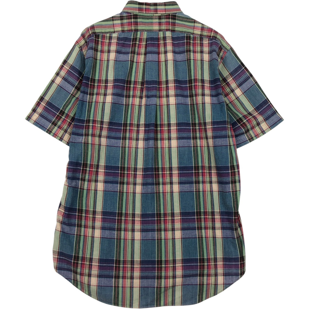 Ralph Lauren Madras check short-sleeved button-down check shirt, men's size M (approx.) cotton blue type Vintage Second Hand
