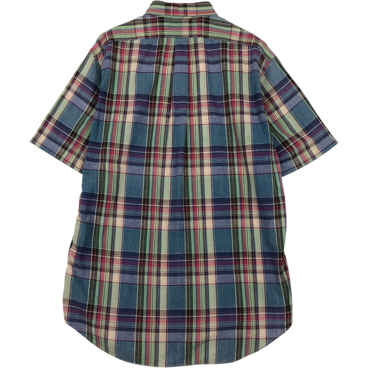 Ralph Lauren Madras check short-sleeved button-down check shirt, men's size M (approx.) cotton blue type Vintage Second Hand