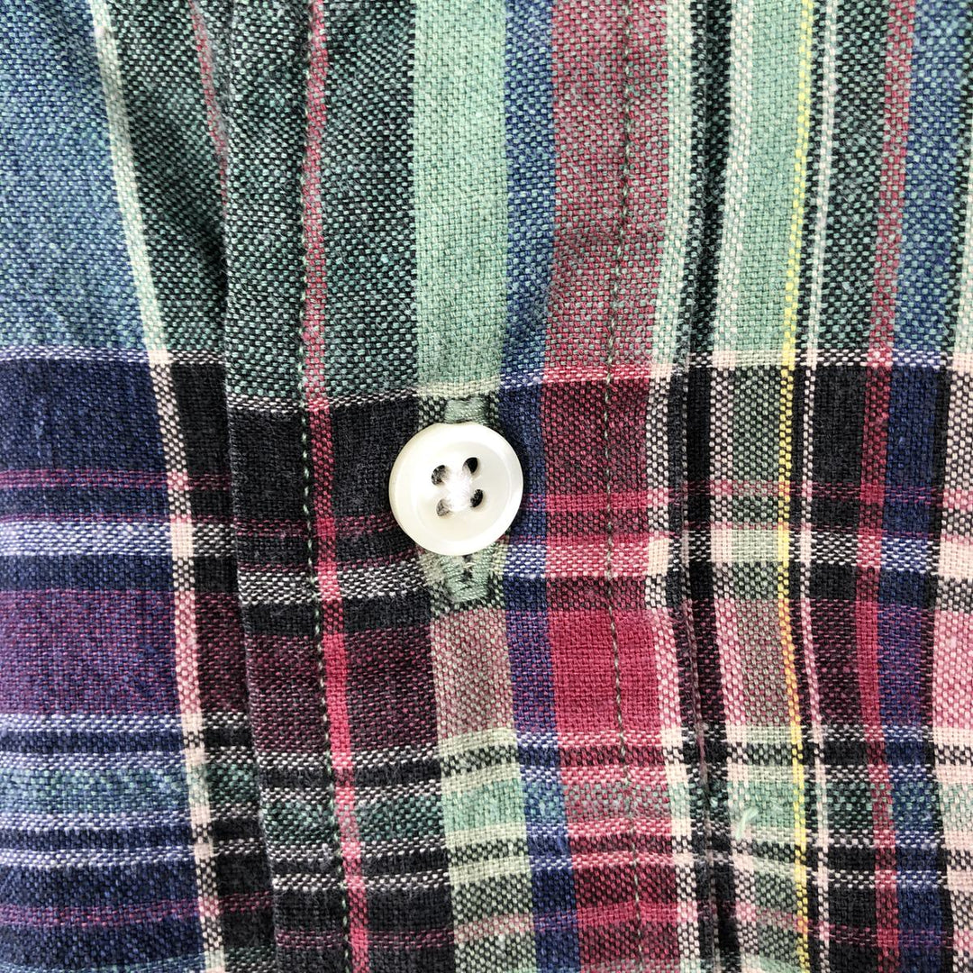 Ralph Lauren Madras check short-sleeved button-down check shirt, men's size M (approx.) cotton blue type Vintage Second Hand