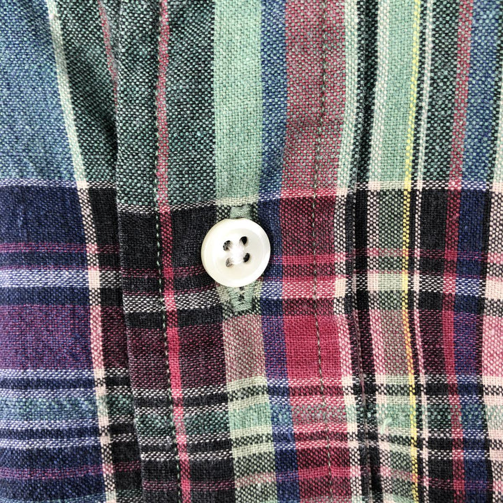 Ralph Lauren Madras check short-sleeved button-down check shirt, men's size M (approx.) cotton blue type Vintage Second Hand