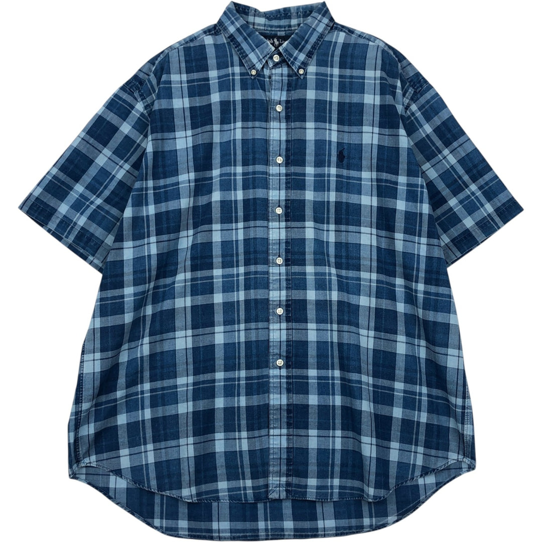 Ralph Lauren BLAKE short sleeve button down check shirt men's XL size cotton blue type Vintage Second Hand