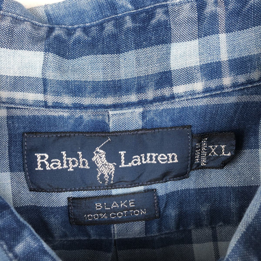 Ralph Lauren BLAKE short sleeve button down check shirt men's XL size cotton blue type Vintage Second Hand