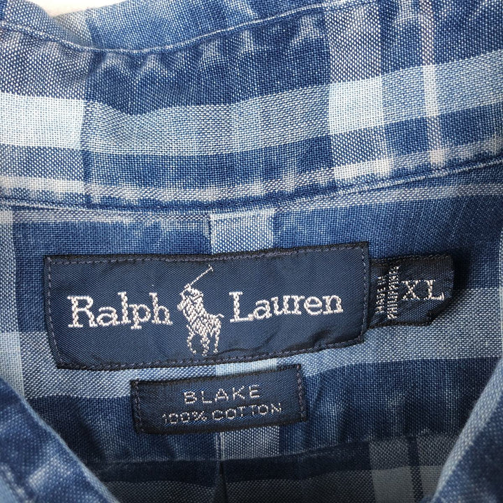 Ralph Lauren BLAKE short sleeve button down check shirt men's XL size cotton blue type Vintage Second Hand