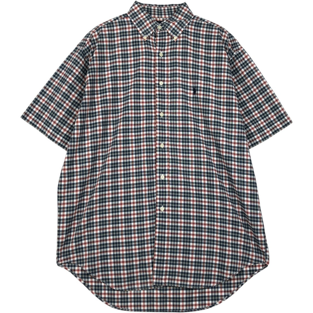 Ralph Lauren BLAKE short sleeve button down check shirt, men's size M cotton navy blue type Vintage Second Hand