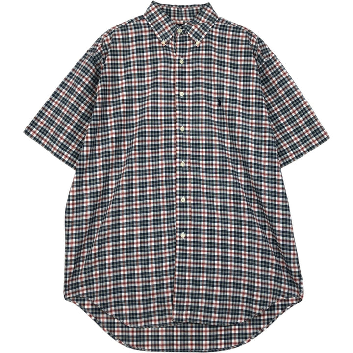 Ralph Lauren BLAKE short sleeve button down check shirt, men's size M cotton navy blue type Vintage Second Hand