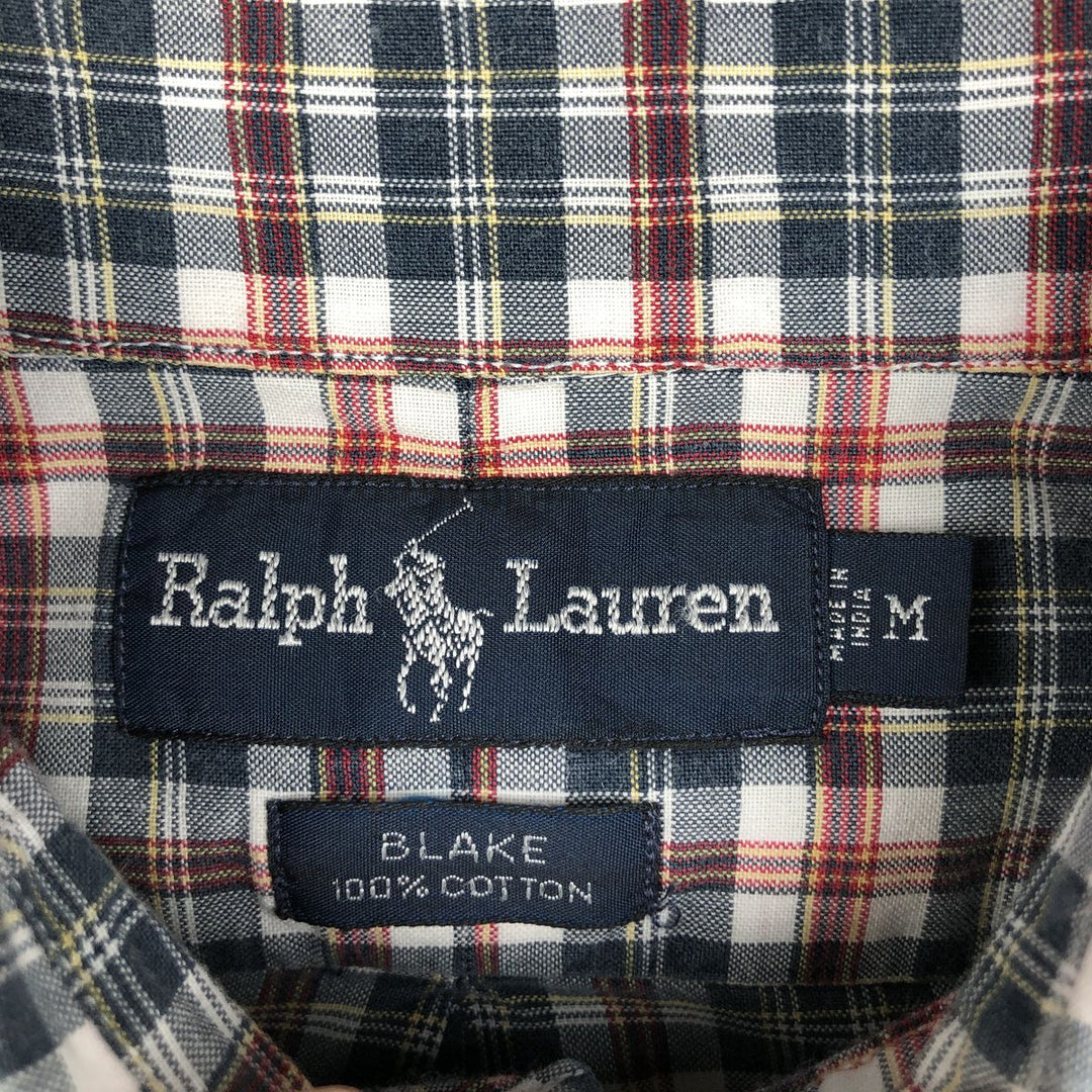 Ralph Lauren BLAKE short sleeve button down check shirt, men's size M cotton navy blue type Vintage Second Hand