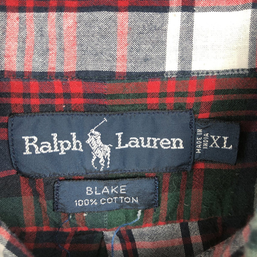 Ralph Lauren BLAKE Tartan Check Short-Sleeve Button-Down Check Shirt, Men's Size XL (approx.) cotton red type Vintage Second Hand