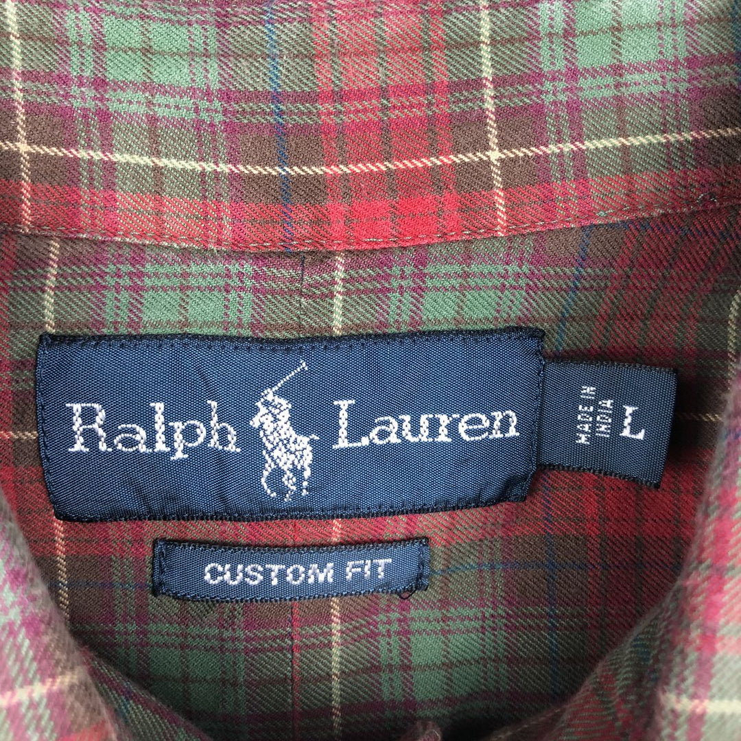 Ralph Lauren CUSTOM FIT short sleeve button down check shirt men's size L cotton red type Vintage Second Hand