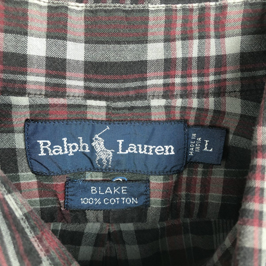 Ralph Lauren BLAKE short sleeve button down check shirt, men's size L cotton black type Vintage Second Hand