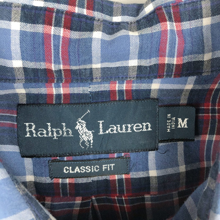Ralph Lauren Classic Fit short sleeve button down check shirt, men's size M cotton blue type Vintage Second Hand