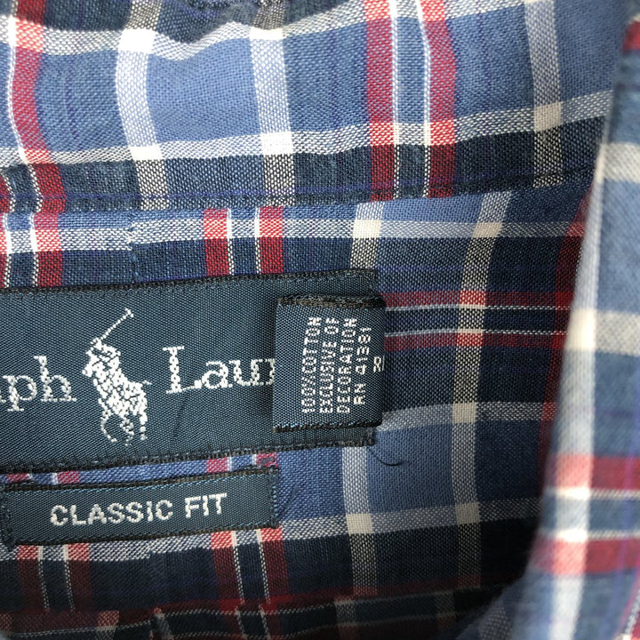 Ralph Lauren Classic Fit short sleeve button down check shirt, men's size M cotton blue type Vintage Second Hand