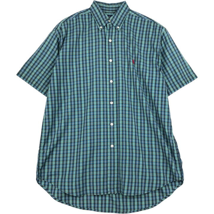 Ralph Lauren BLAKE short sleeve button down check shirt, men's size L cotton green type Vintage Second Hand
