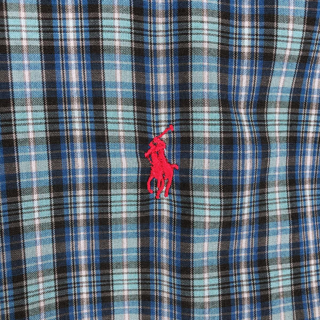 Ralph Lauren BLAKE short sleeve button down check shirt, men's size L cotton green type Vintage Second Hand
