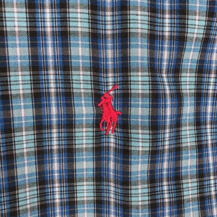 Ralph Lauren BLAKE short sleeve button down check shirt, men's size L cotton green type Vintage Second Hand