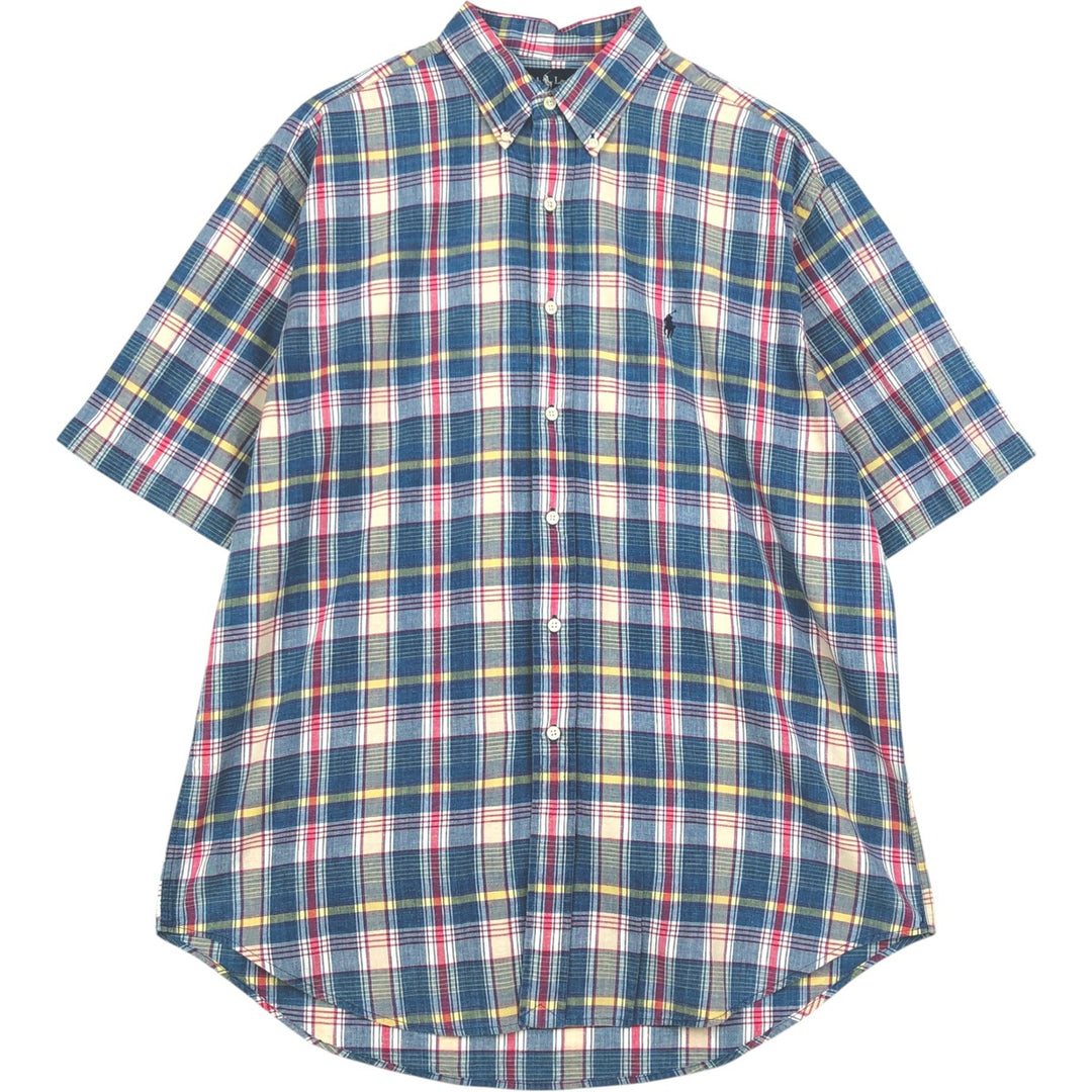 Ralph Lauren BLAKE short sleeve button down check shirt, men's size L cotton blue type Vintage Second Hand