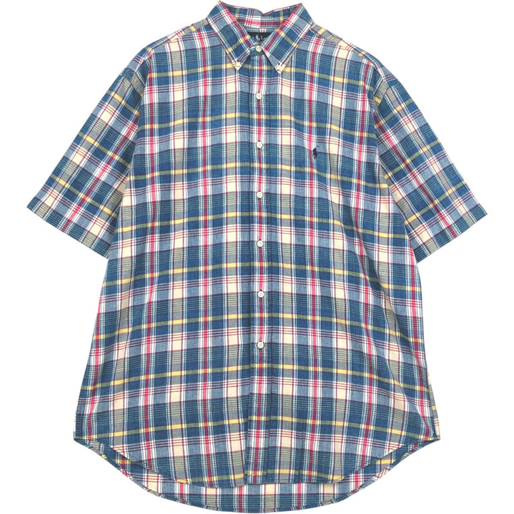 Ralph Lauren BLAKE short sleeve button down check shirt, men's size L cotton blue type Vintage Second Hand