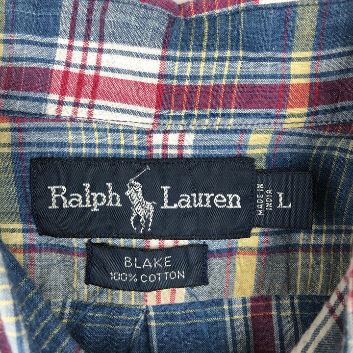 Ralph Lauren BLAKE short sleeve button down check shirt, men's size L cotton blue type Vintage Second Hand