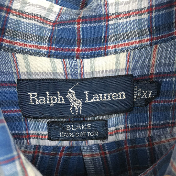 Ralph Lauren BLAKE short sleeve button down check shirt men's XL size cotton blue type Vintage Second Hand