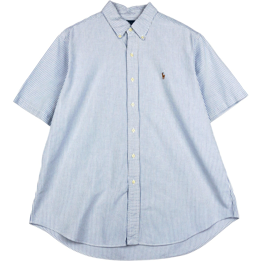 Ralph Lauren Classic Fit short sleeve button down striped shirt, men's XL size cotton Blue type light blue Vintage Second Hand