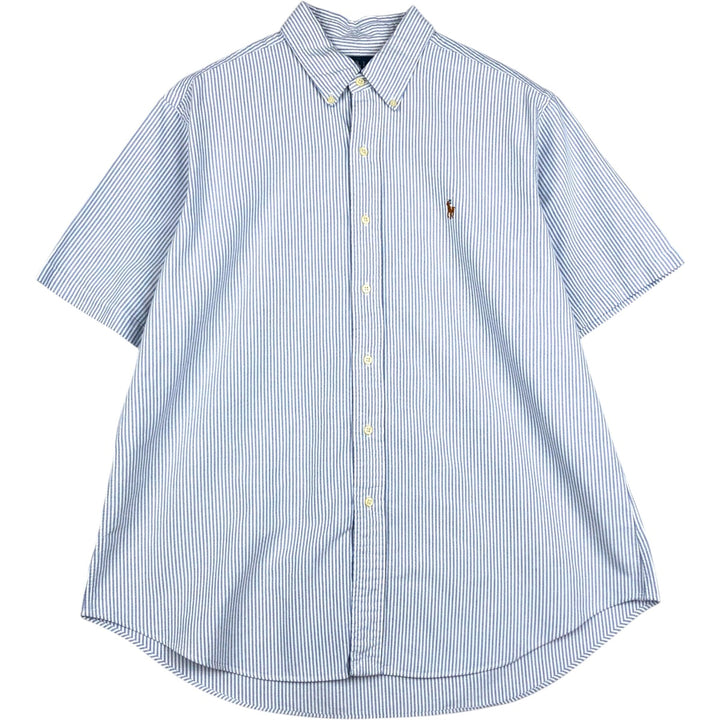 Ralph Lauren Classic Fit short sleeve button down striped shirt, men's XL size cotton Blue type light blue Vintage Second Hand