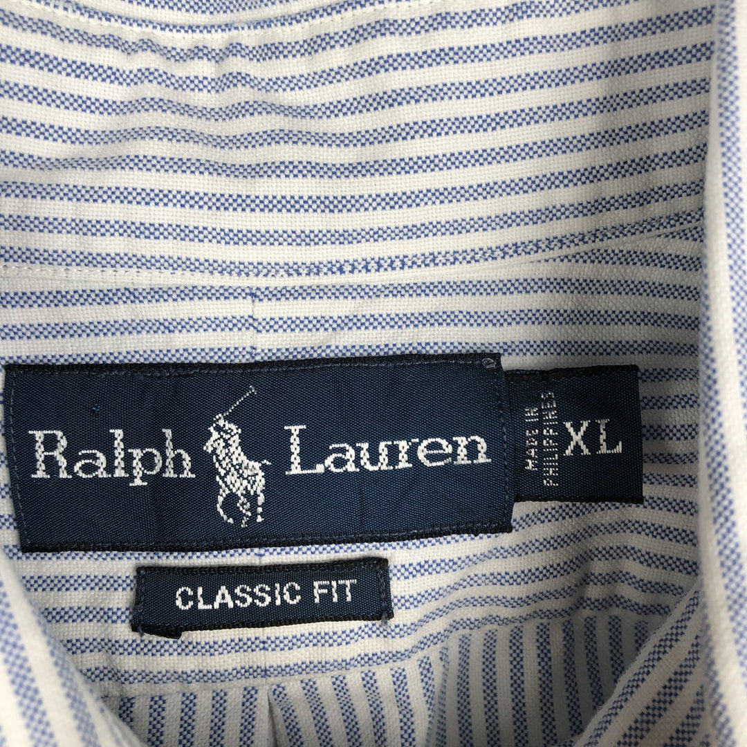 Ralph Lauren Classic Fit short sleeve button down striped shirt, men's XL size cotton Blue type light blue Vintage Second Hand