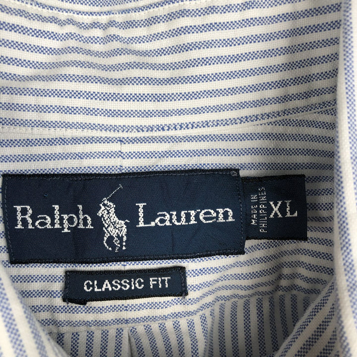 Ralph Lauren Classic Fit short sleeve button down striped shirt, men's XL size cotton Blue type light blue Vintage Second Hand