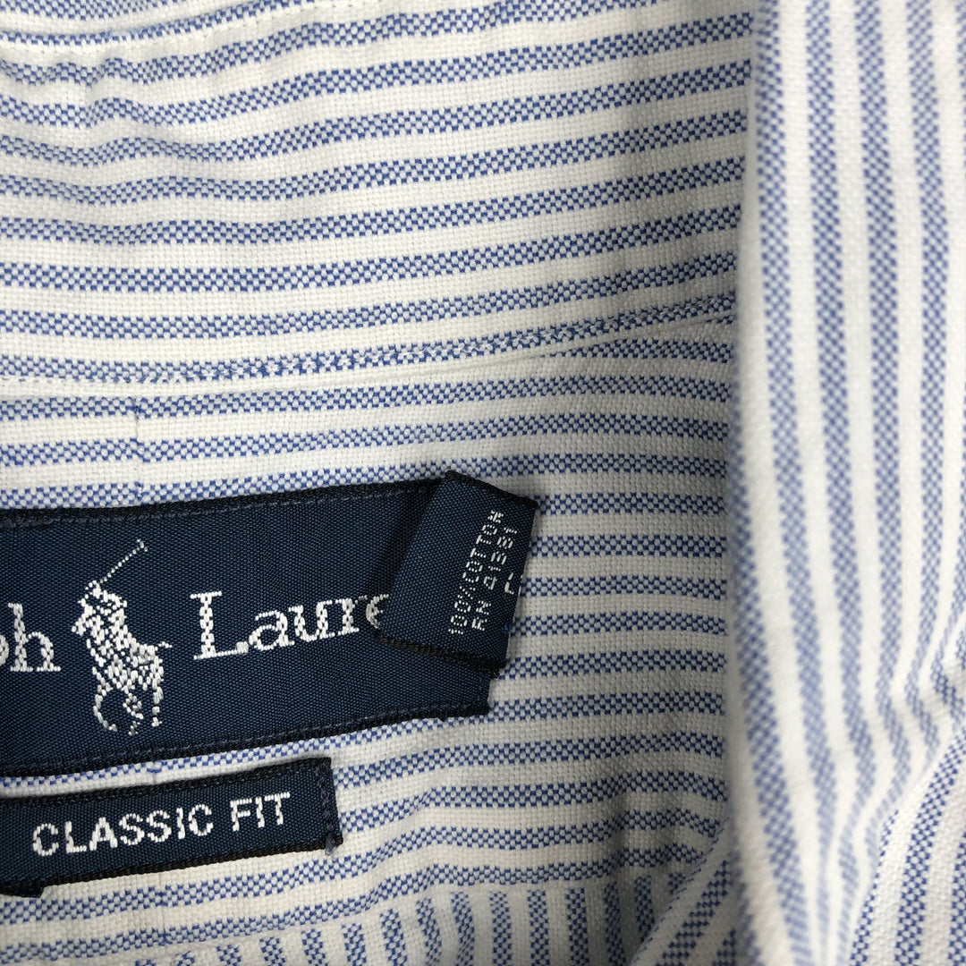 Ralph Lauren Classic Fit short sleeve button down striped shirt, men's XL size cotton Blue type light blue Vintage Second Hand