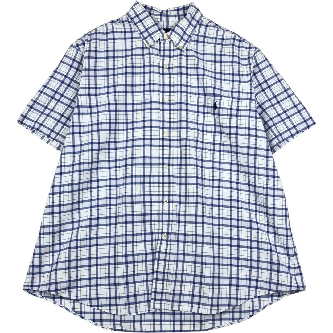 Ralph Lauren short sleeve button down check shirt for men, equivalent to XXL cotton white type Vintage Second Hand